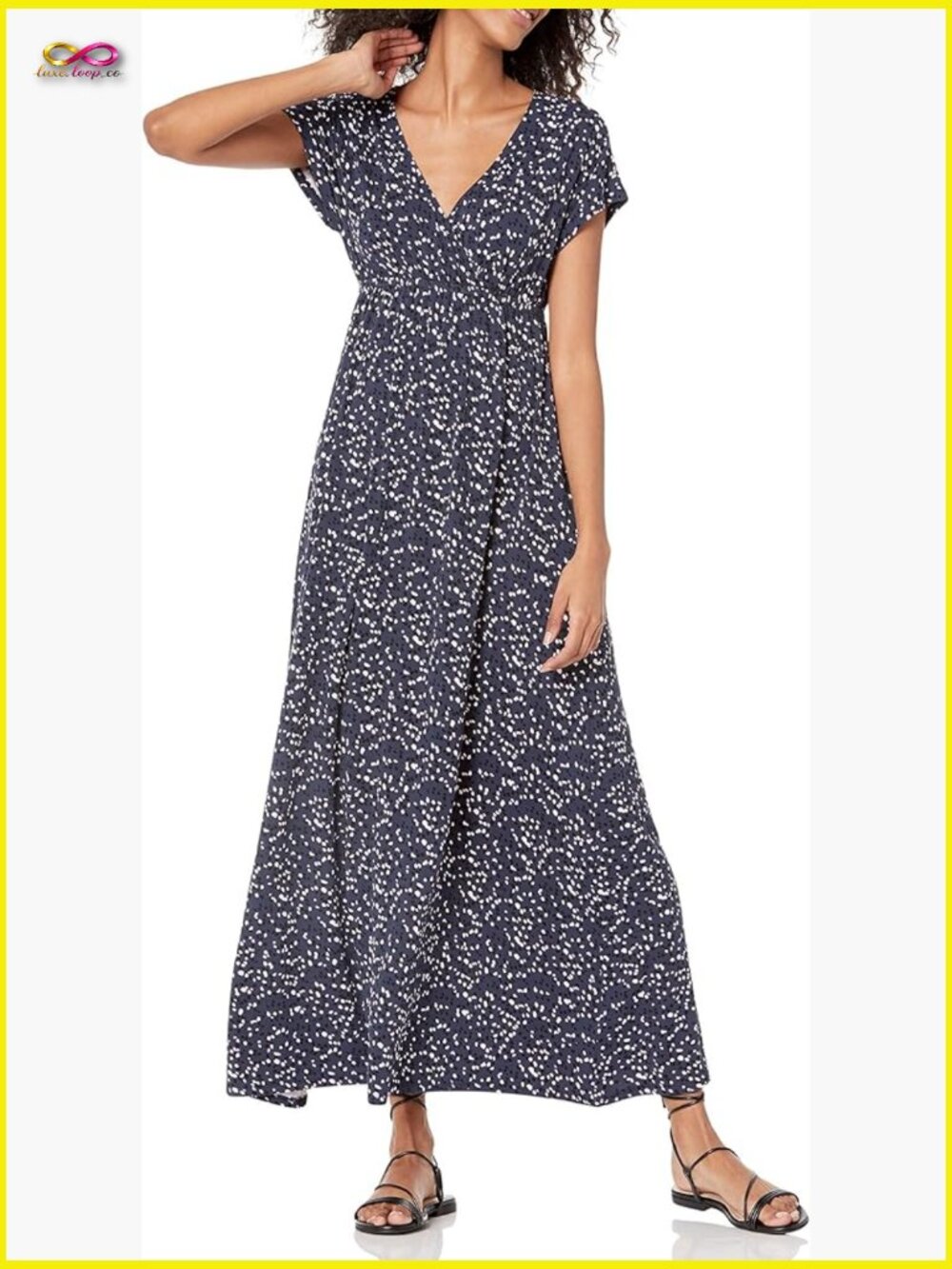 V-Neck Short Sleeve Waisted Maxi Dress Fit & Flare Silhouette Plus Size
